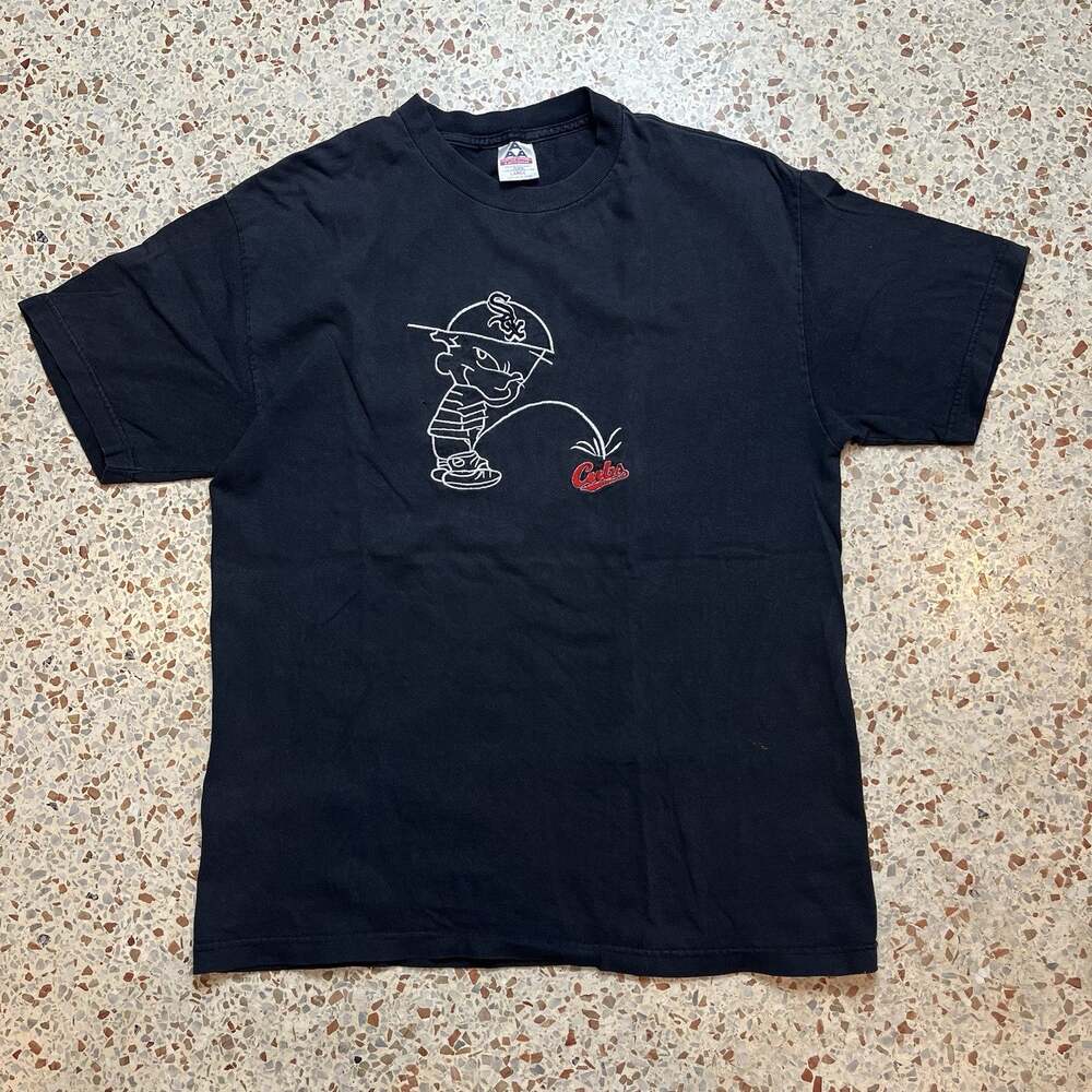 Vintage Vtg MLB Chicago White Sox No Fear Cubs Faded Black T-shirt L Large